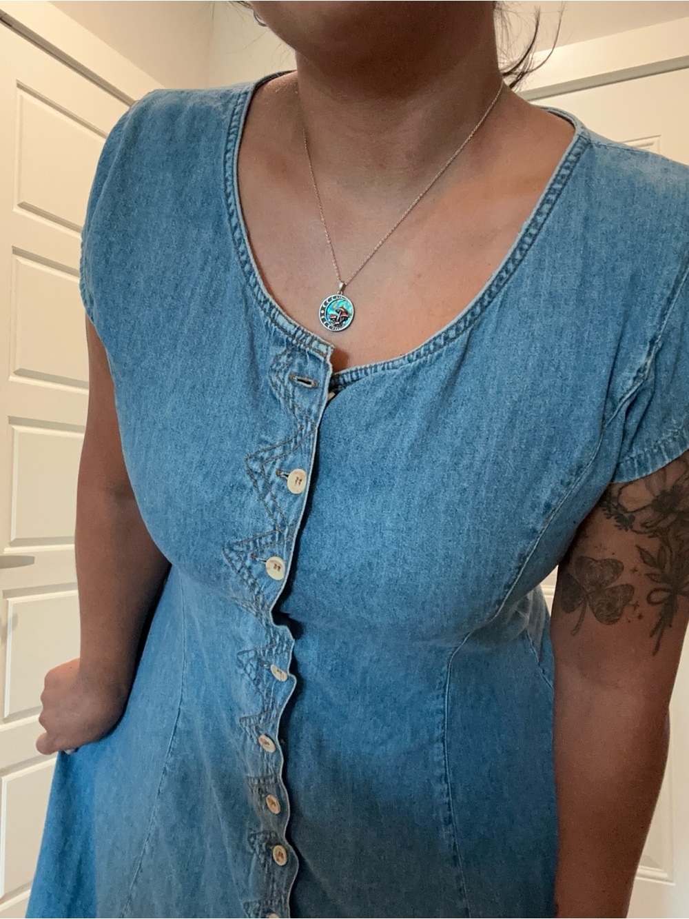 Vtg Bill Blass Button-Front Denim Maxi Slit Dress